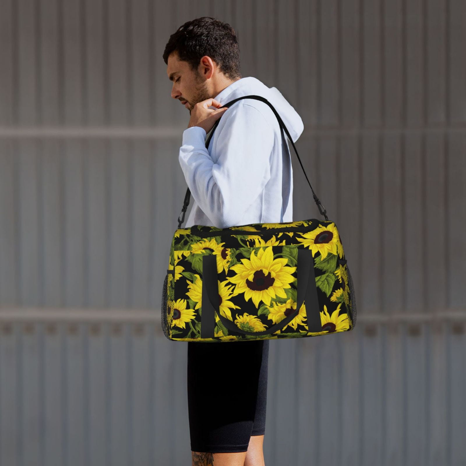 Picia Sunflowers In Vintage Print Travel Duffle Bag,Weekender Bags for Women with Shoe Compartment, Gym Duffel Bag with Wet Pocket, Hospital Bags for Labor and Delivery