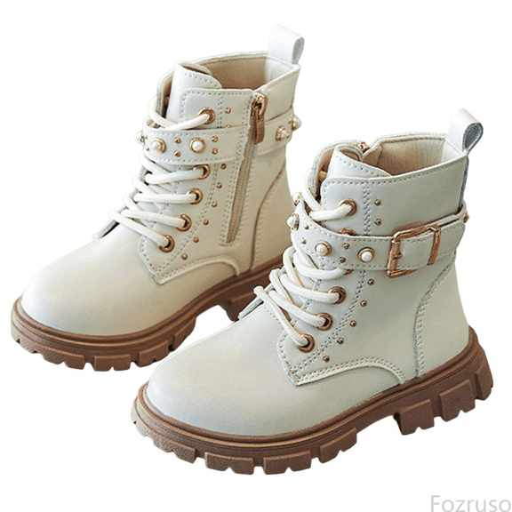 Fozruso Stylish Girls Leather Ankle Boots Classic British Design Soft Sole Comfortable Footwear For Kids School Shoes For Everyday Wear,Fleece Lined Booties Sizes 9.5 Little Kid(3-4 Years)