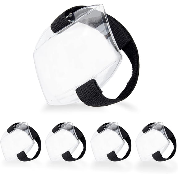 QenASHaing 5 Pack Arm Badge Holder Card ID Armband with Black Adjustable Elastic Strap Fastener Clear Plastic Name Tag