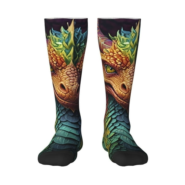 Balery Whimsical Dragon Color Cool Calcetines novedosos Calcetines deportivos Calcetines hasta la rodilla Calcetines de algodón Calcetines originales y geniales