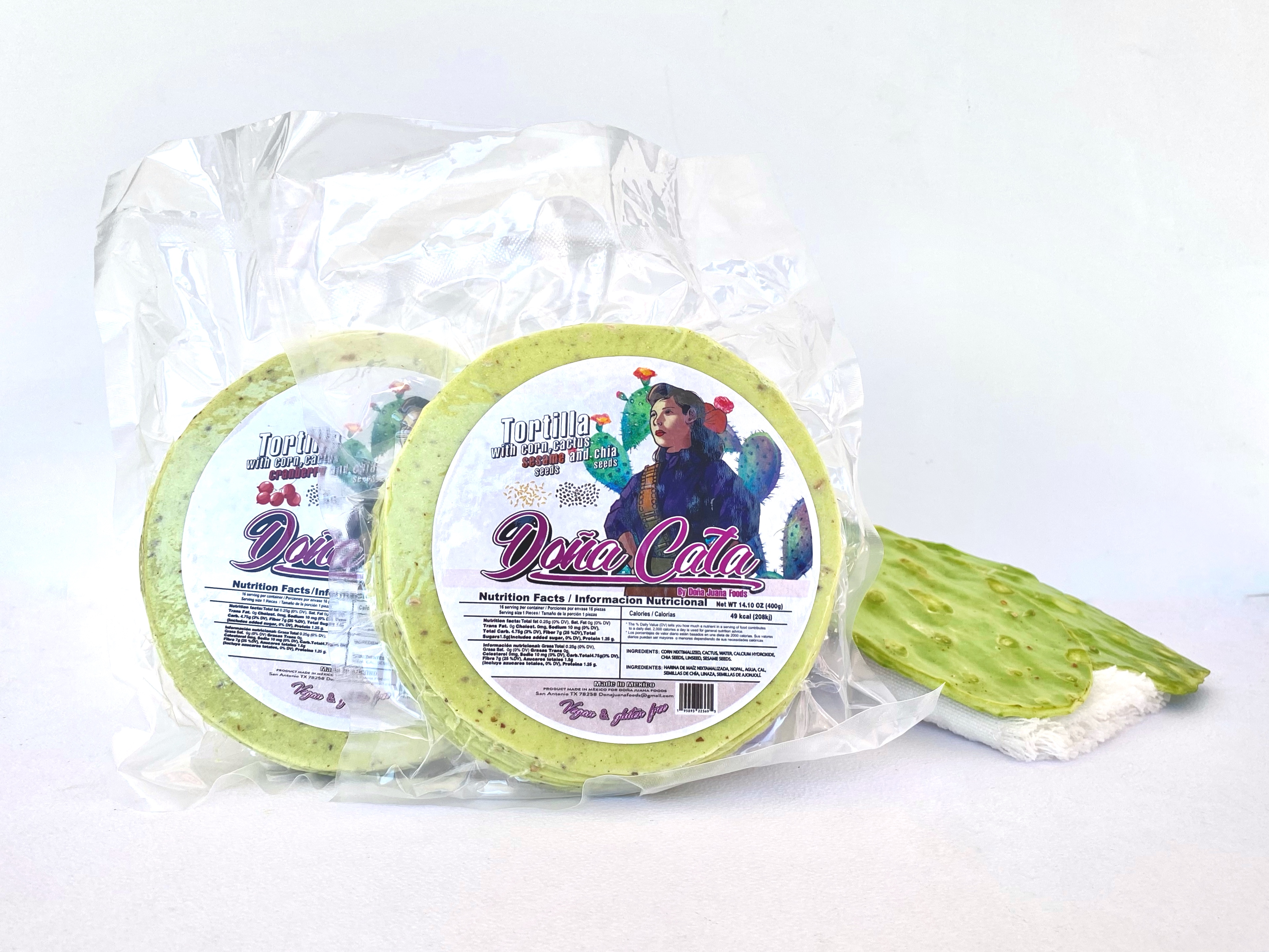 Cactus tortilla with chia and sesame/Nopal tortillas with chia and