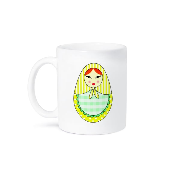 3dRose, Cute Russian Matryoshka Nesting Doll Orange Hair - Cool Colors White, 11oz Mug