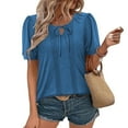 thumbnail image 7 of Hvyesh 2025 Womens T Shirts Short Sleeve Pleated Tunic Tops Dressy Casual Lace Up Scooped Neck Summer Tops Blouses, 7 of 7