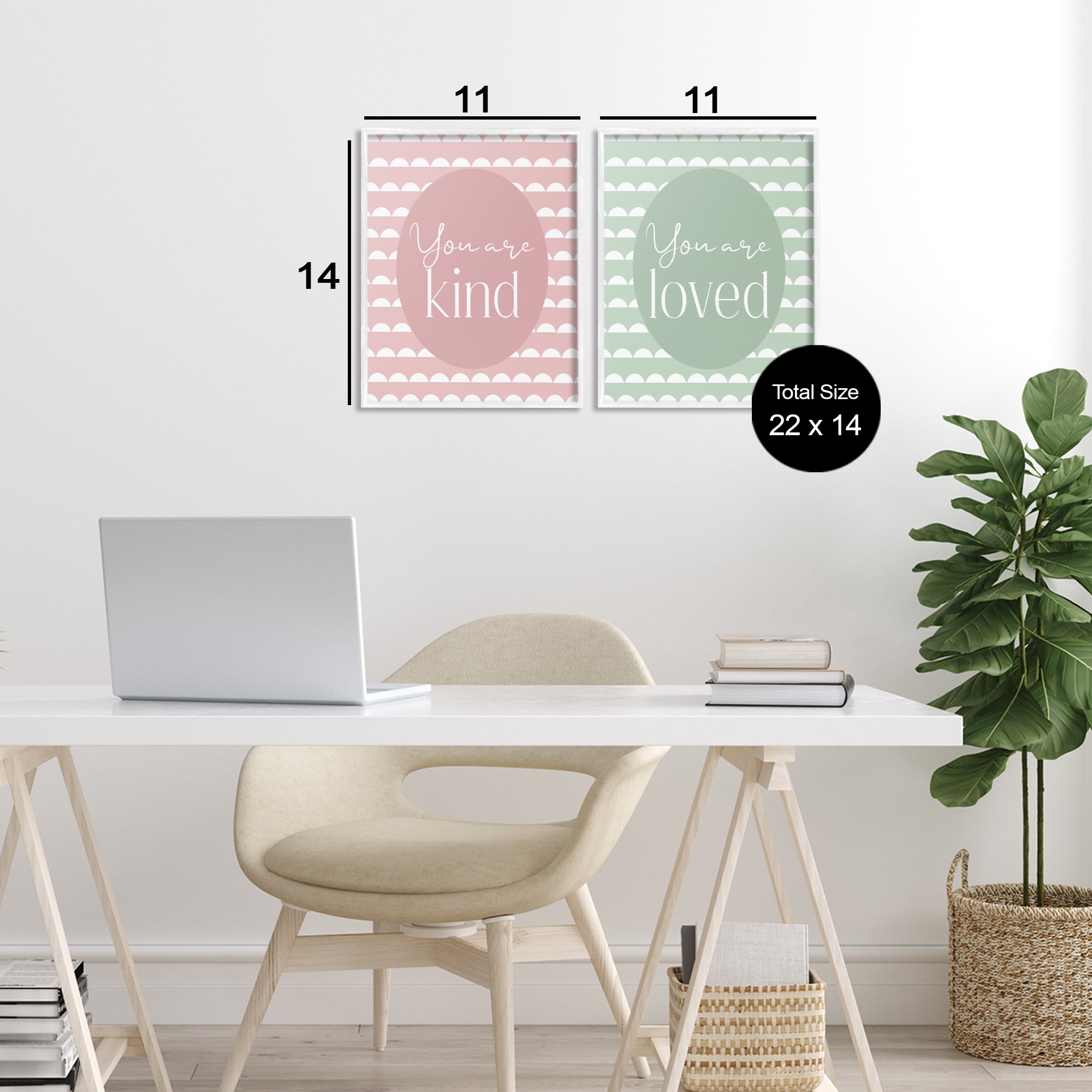 Stupell Industries Pastel Kind & Loved 2 Piece White Framed Giclee Art Set, design by Christine Simpson Art