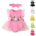 thumbnail image 5 of Dpytoraw Girls Baby Bodysuit Outfit With Floral Dress And Hair Cute Party Romper For Infant Toddler Breathable Girls Bodysuits Summer Size 3-6 Months, 5 of 5