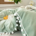 Move Over Sage Green Duvet Cover Set Queen White Pom Poms Pattern Green