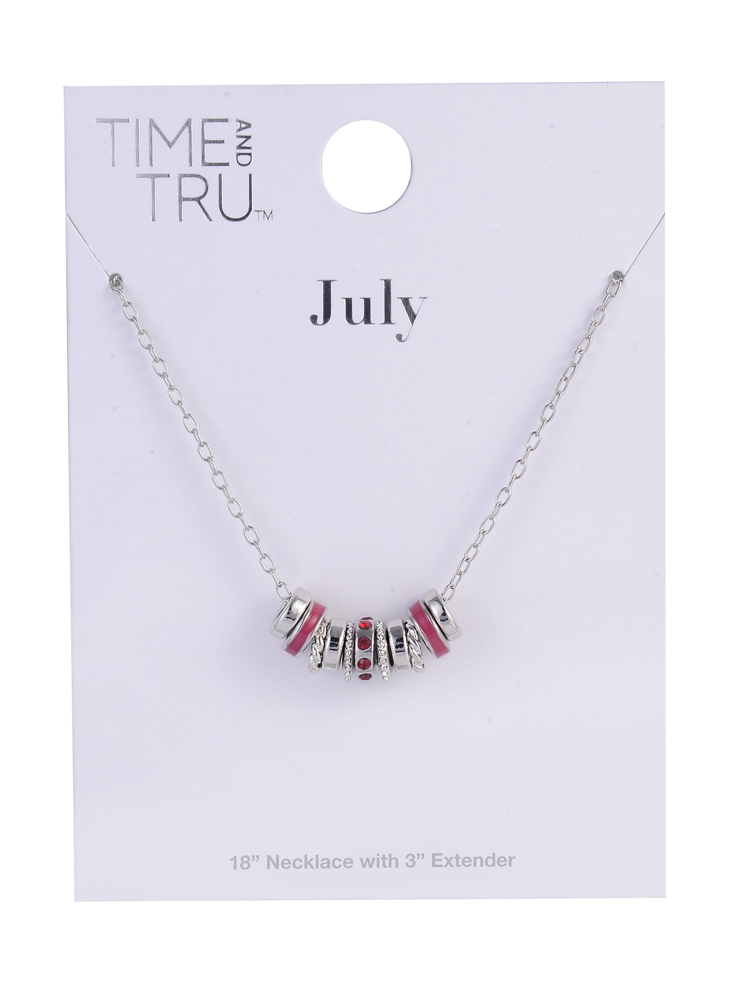 Time and Tru Silvertone Chain with Ruby Birthstone "July" Necklace