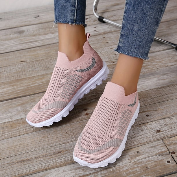 CAICJ98 Womens Tennis Shoes Women Canvas Sneakers Comfortable Slip on  Loafers Lightweight with Elastic Canvas Shoes,Pink