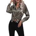 thumbnail image 2 of Innerwin Shirts Long Sleeve Ladies Tunic Tops Office Button Down Soft Blouse Iron Gray 2XL, 2 of 4