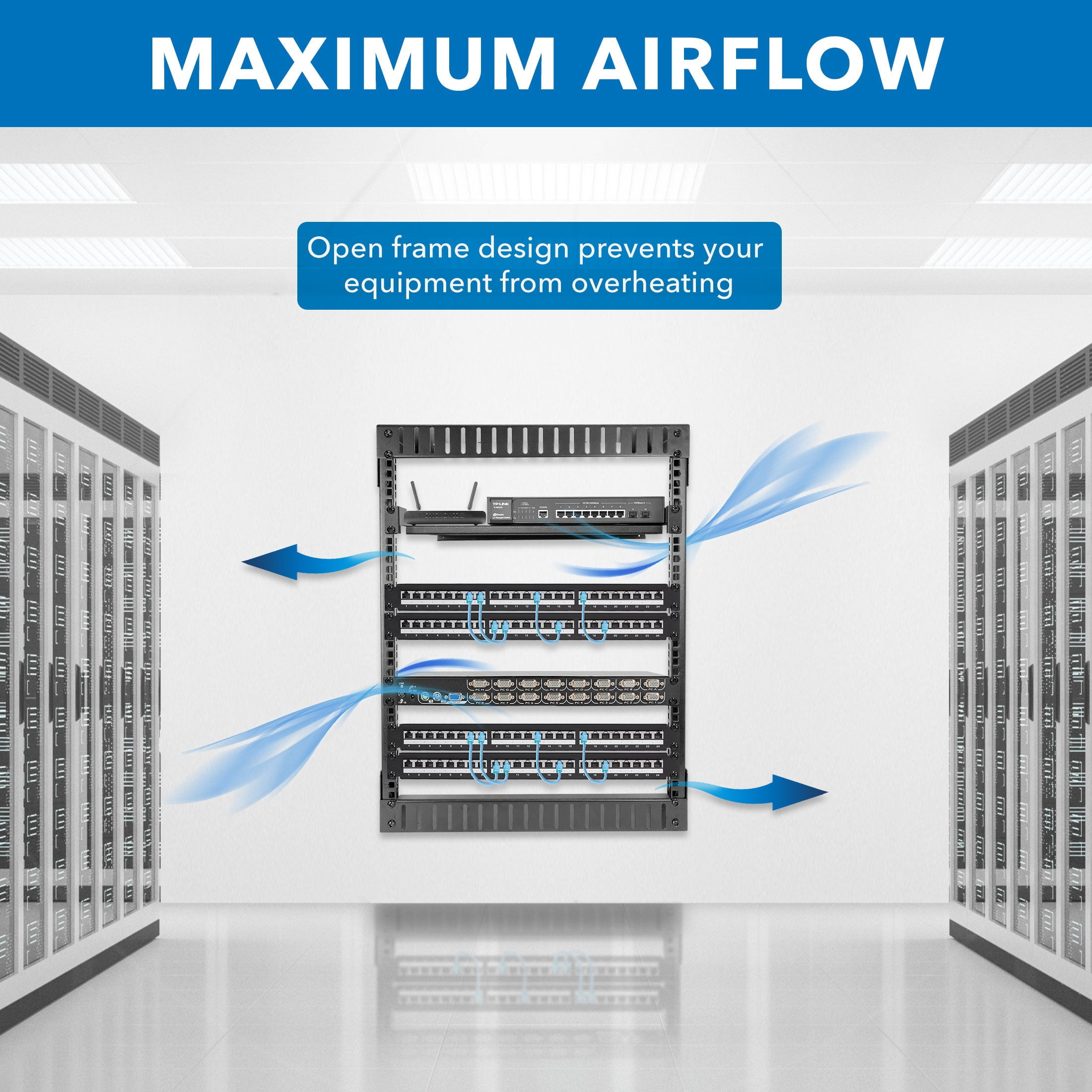 Mount-It! 12U Black Steel Open Frame Wall Rack for Servers and AV Equipment