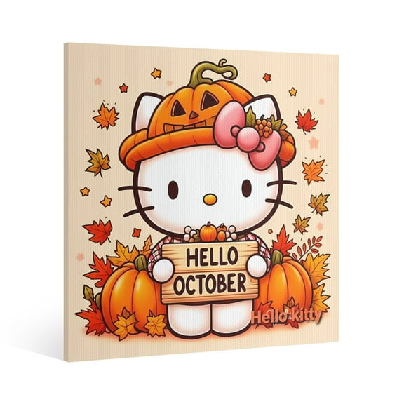 Hello Kitty Thanksgiving halloween Canvas Wall Art Cartoon Wall Decor | HD Printed & Wooden framed wall art | Modern Wall Decor for Gift | Kids Room Decor | Made in USA 8x8 Inch