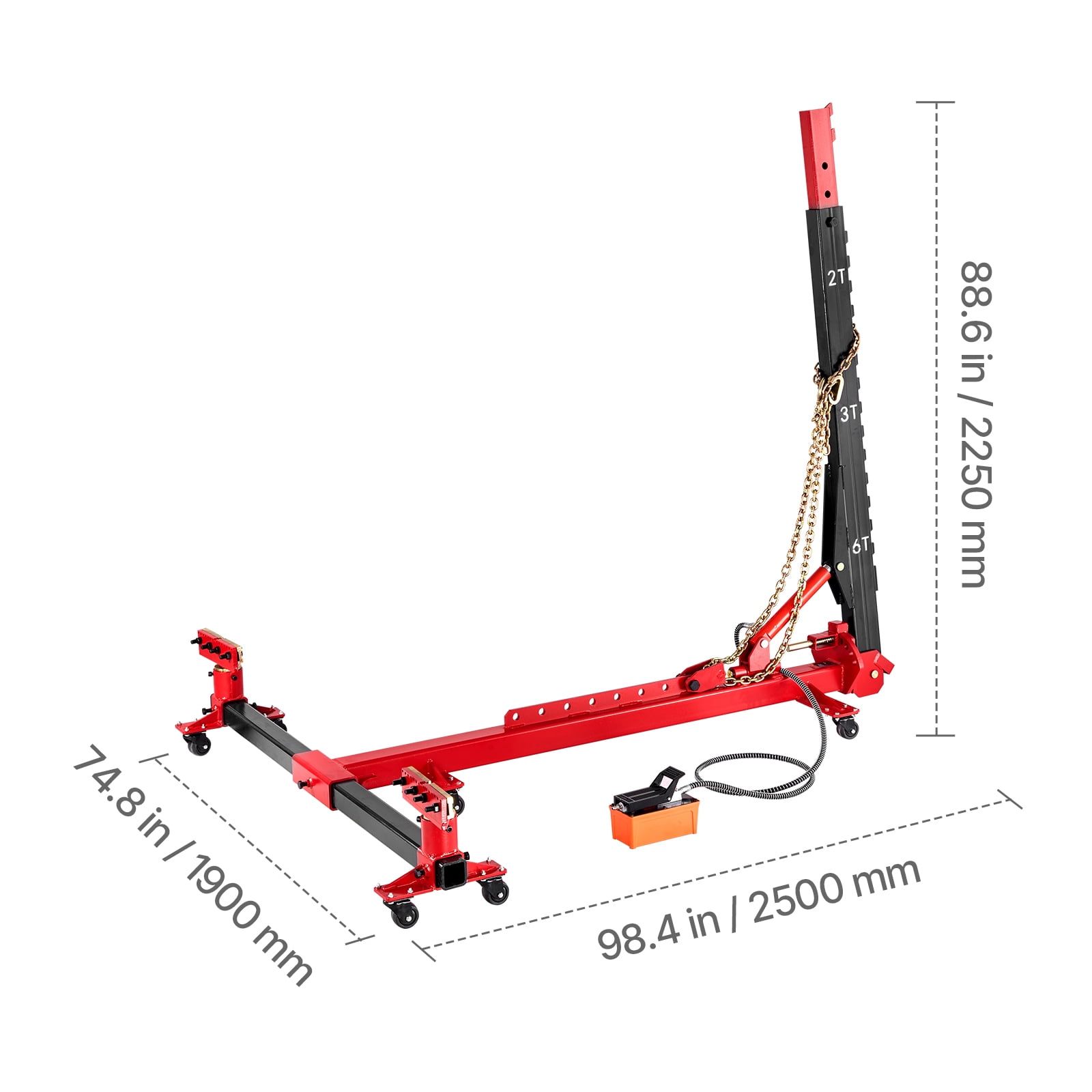 KFFKFF Auto Body Frame Puller Straightener, 6T Tension Car Body Repair Equipment with Hydraulic Foot Pump & Swivel Post, Includes 16 Tools for Car Body Repair