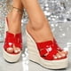 thumbnail image 2 of Sandalias de cuña tejidas con hilo para mujer, nuevas sandalias de diseñador de verano, zapatillas informales de punta abierta ligeras con tacón alto, zapatos de plataforma para mujer, 2 of 5