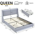 thumbnail image 3 of VECELO Queen Size Bed Frame with 2 Drawers and LED Lights, Upholstered Platform Storage Bed with Charge Station, Wooden Slats Support, No Box Spring Needed, Gray, 3 of 12
