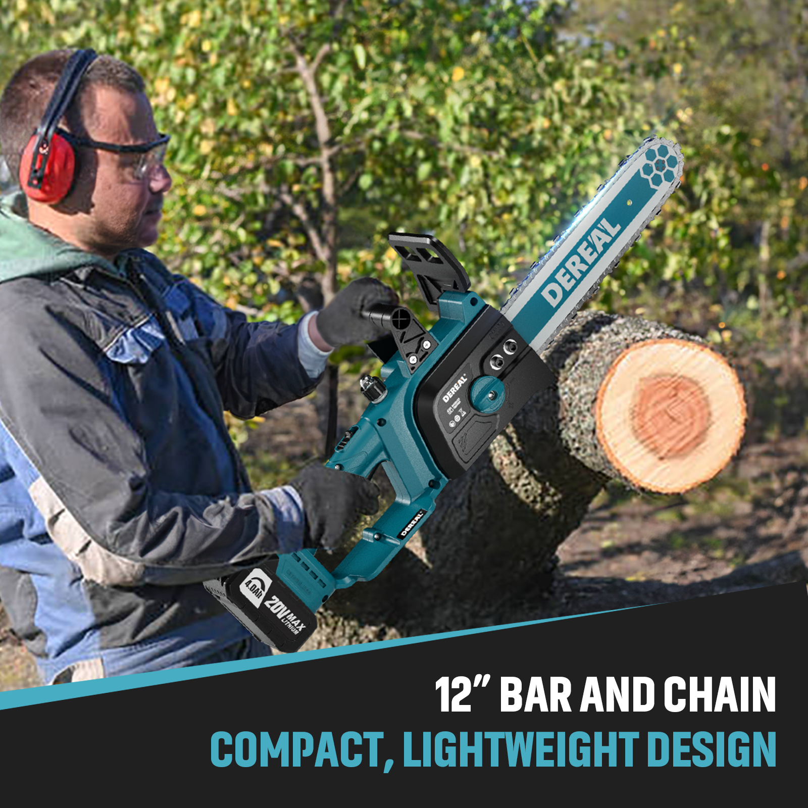 12-Inch Cordless Chainsaw | Electric Brushless Handheld 20V Battery Powered for Wood & Tree Trimming