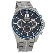 Seiko Mens Chronograph Stainless Steel Blue Dial Quartz Watch SSB345