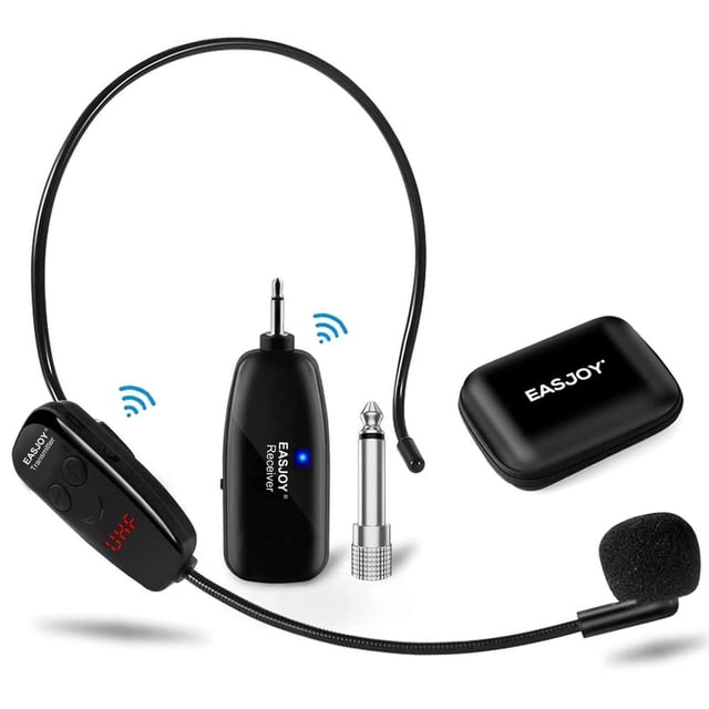 Auriculares Inalámbricos EASJOY UHF Negro Recargables con Micrófono para Canto y Habla