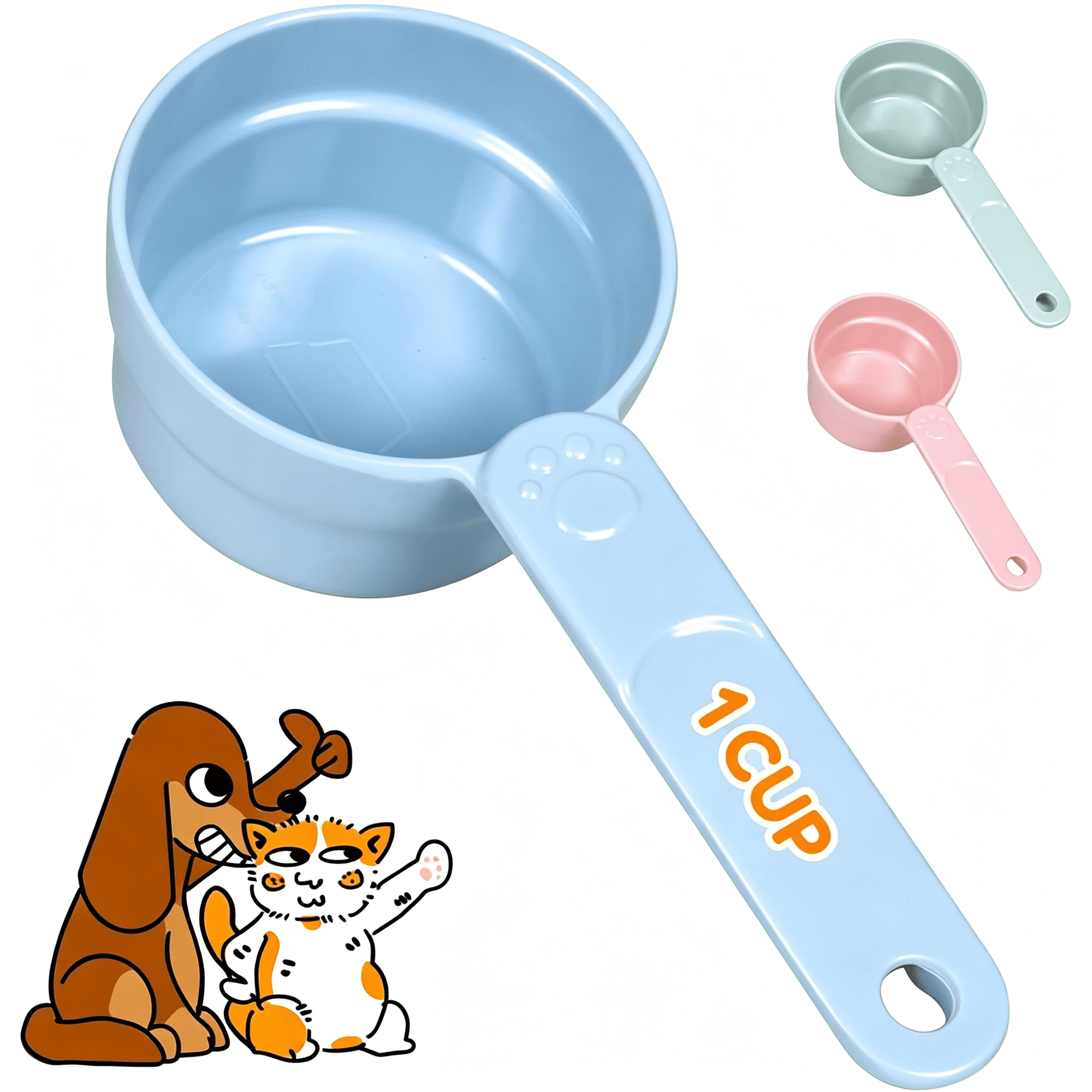 ACDANC 1 Cup Dog Food Scoop,Extra Long H&Le Sturdy Melam"E Pet Food Measurscoop with Clear Markl"Es,Bpa-Free,Shatterproof,Food Cup for Dogs Cats Birds Rabbits,Dishwasher Safe Blue,1 Cup