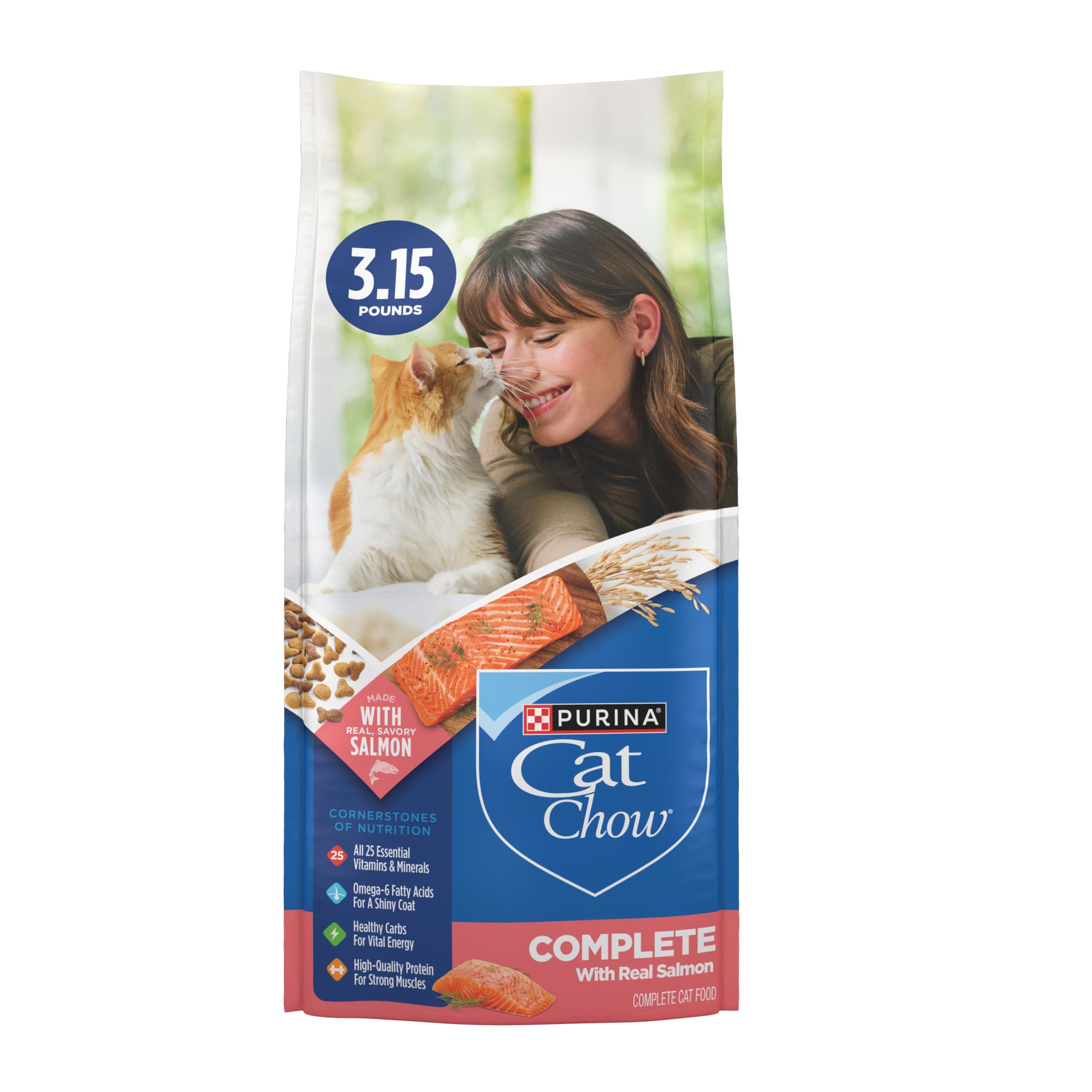 Purina Cat Chow Complete High Protein Dry Cat Food with Real Salmon, 3.15 lb Bag