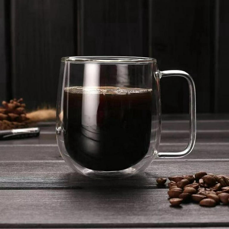 Double Walled Glass Coffee Mugs,350ml Large Insulated Espresso Cups, Clear  Glasses Cappuccino Mug With Handle