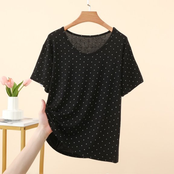 Haivin Womens Polka Dot Shirt T Shirts Loose Fit Crewneck Short Sleeve Tops Summer Casual 2026 Basic Tee