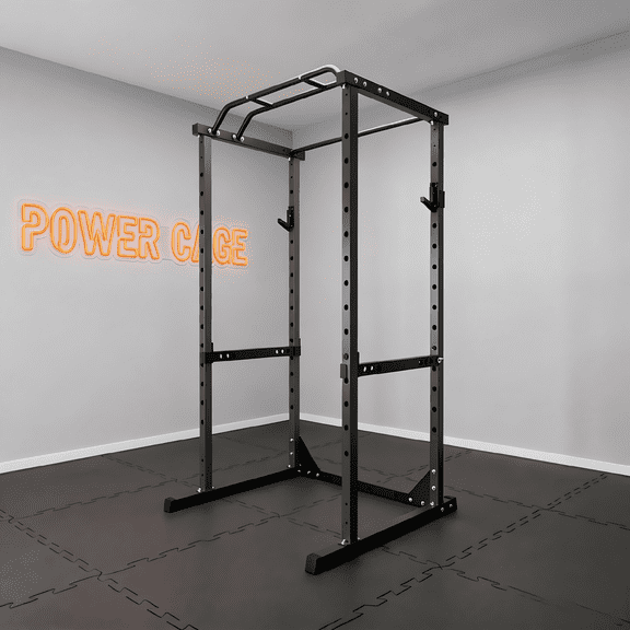 Adjustable Power Cage,1200 Lbs Squat Rack,Power Rack with J-Hooks & Safety Bars,Multi-Functional Workout Equipment for Home Gym