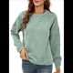 thumbnail image 1 of Sudaderas de Cuello Redondo de Punto Gofre para Mujer, Camisetas Informales de Larga Verde S, 1 of 10