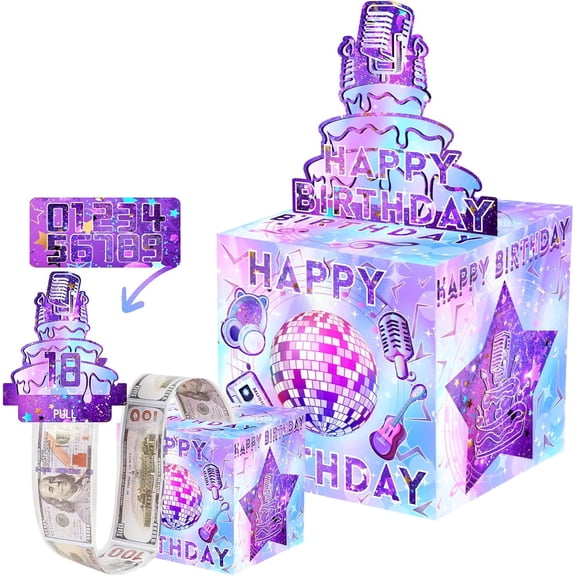 Birthday Money Box for Cash Gift Surprising Money Pull Out Gift Box with Cash Bags Birthday Money Holder for Teen Girls Women Kids Party Supplies