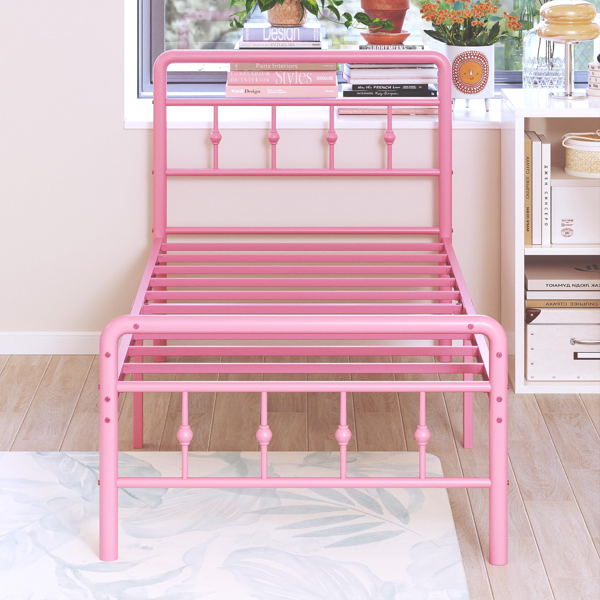 Maenizi 12 inch Tall Twin XL Bed Frames with Headboard and Footboard, Heavy Duty Metal Platform Bed Frame Twin XL No Box Spring Needed, Easy Assembly, Under Bed Storage, Noise Free, Pink