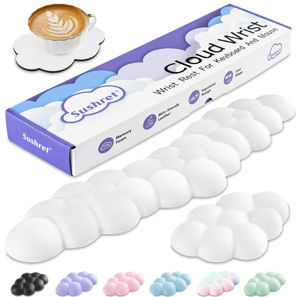 Set de reposamuñecas, teclado y reposamanos Sushret Cloud White