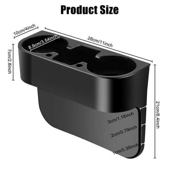 Multifunctional Side Pocket Car Cup Holder,Portable Cell Phone Car Seat Seam Wedge Cup Holders,Car Center Car 3-in-1 Cup Organizer for Mug,Bottle,Cell Phones,etc,Black