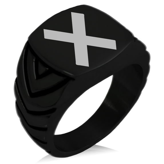 Stainless Steel Niwa Samurai Crest Chevron Pattern Biker Style Polished Ring