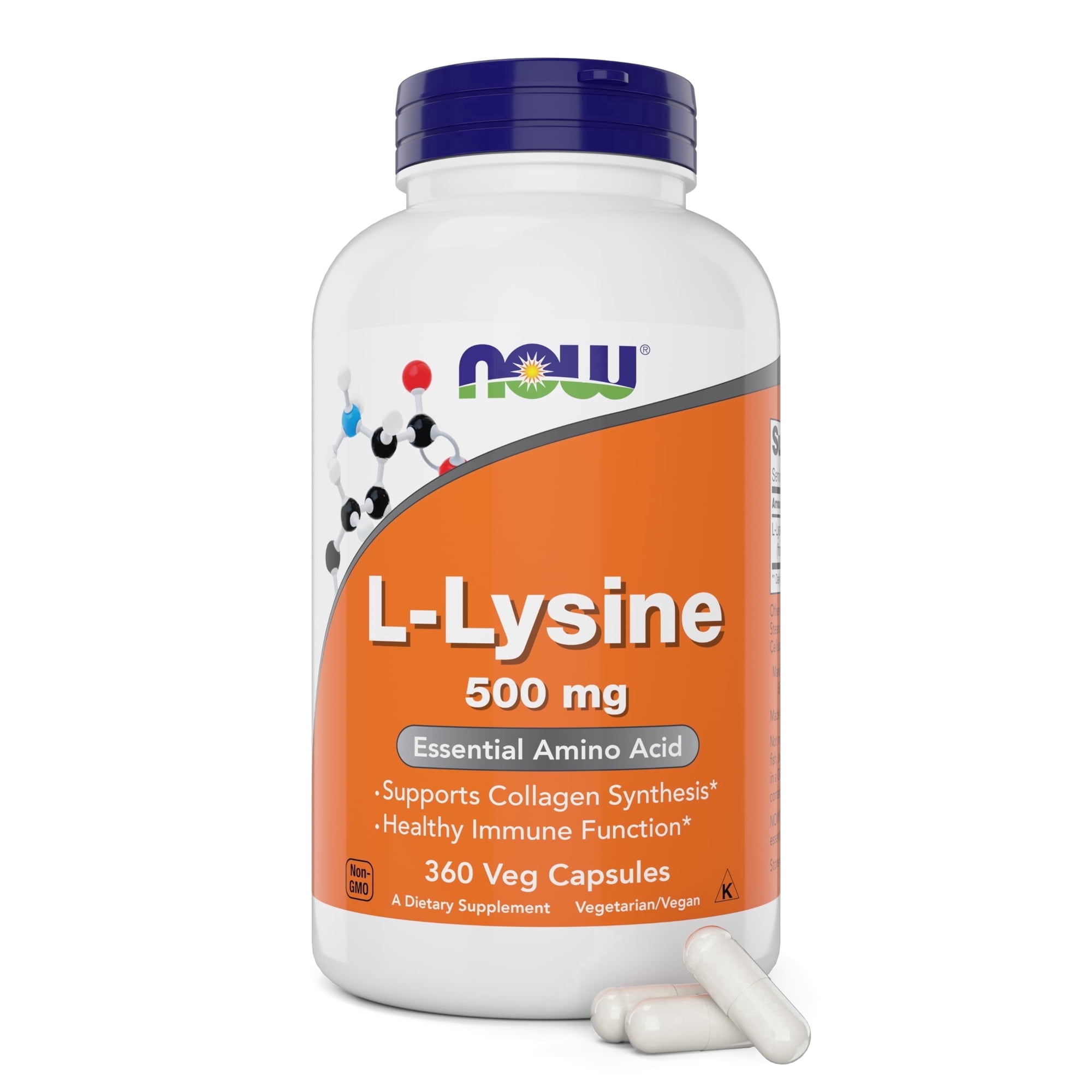 NOW L-Lysine 500 mg, 360 Vegetarian Capsules
