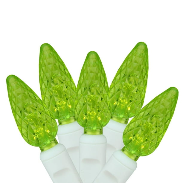 Set of 100 Lime Green LED C6 Christmas Lights 4" Spacing White Wire