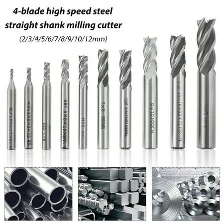 

THREN 10x 4 Flute Tip Cutting Depth Straight Shank End Mill Cutter CNC HSS 2-12mm Carbide Square End Mill - Micro Grain Carbide End Mill for Alloy Steels/Hardened Steels