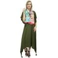 thumbnail image 5 of Bimba Women's Dark Olive Green Asymmetrical Hem Maxi Dress With Scarf Dresses-12, 5 of 9