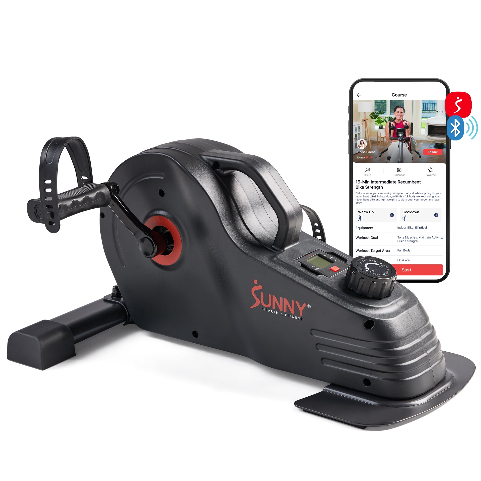 Sunny Health Fitness Portable Magnetic Mini Exercise Bike for Home Office Stationary Screen Bicycle SF B0891 Walmart