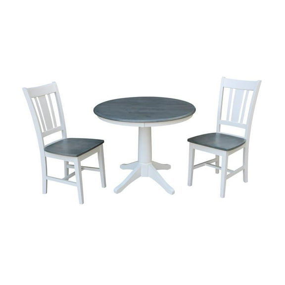 International Concepts 36" Solid Wood Table With 2 San Remo Chairs in White/Gray