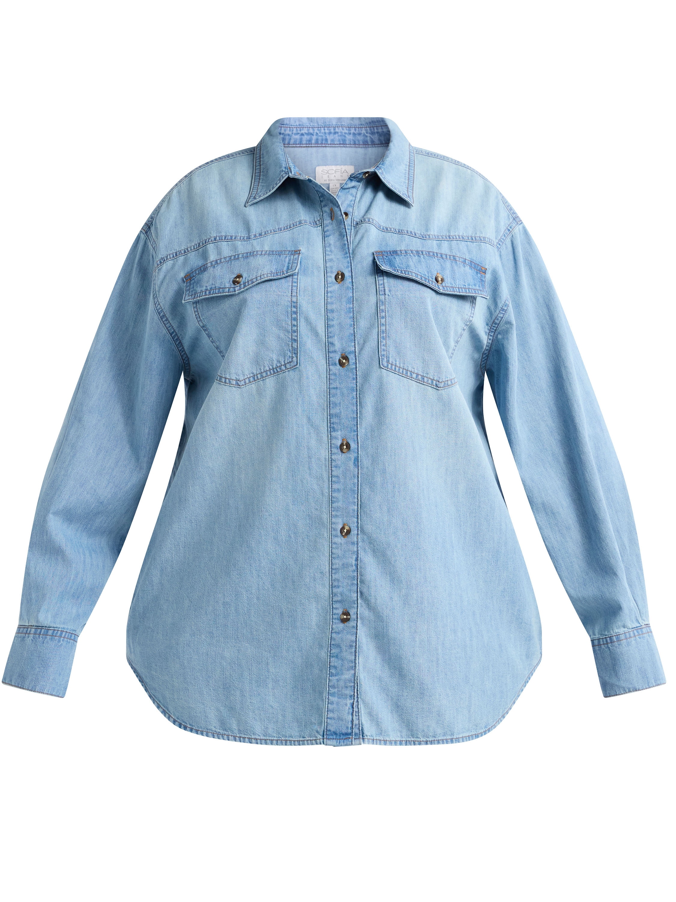Sofia by Sofia Vergara Women's and Women's Plus Sofia Oversized Boyfriend Shirt with Long Sleeves, Sizes XS-4X