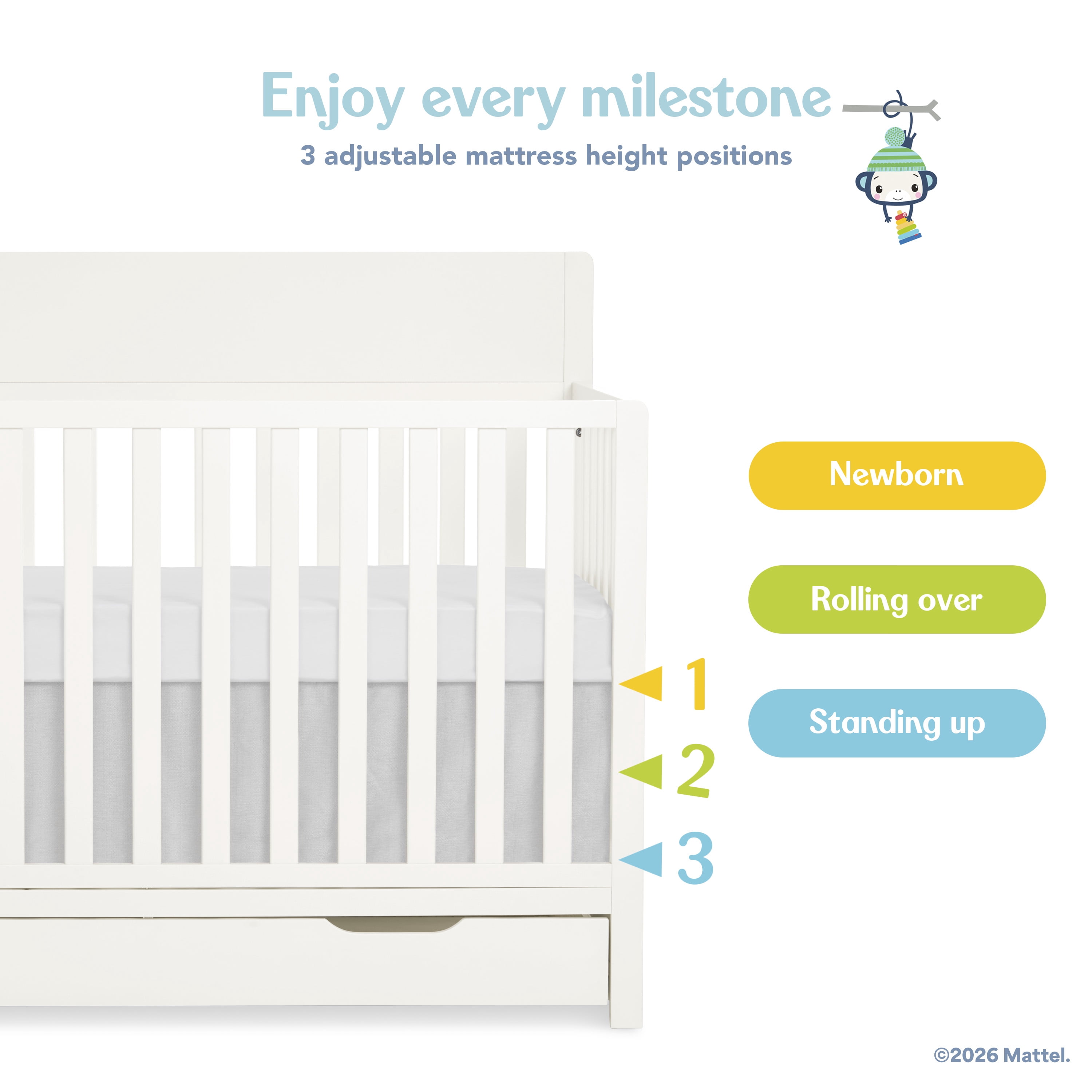 Fisher-Price Meadowbrook 4-in-1 Convertible Baby Crib with Drawer by Dream On Me, Cannoli Cream