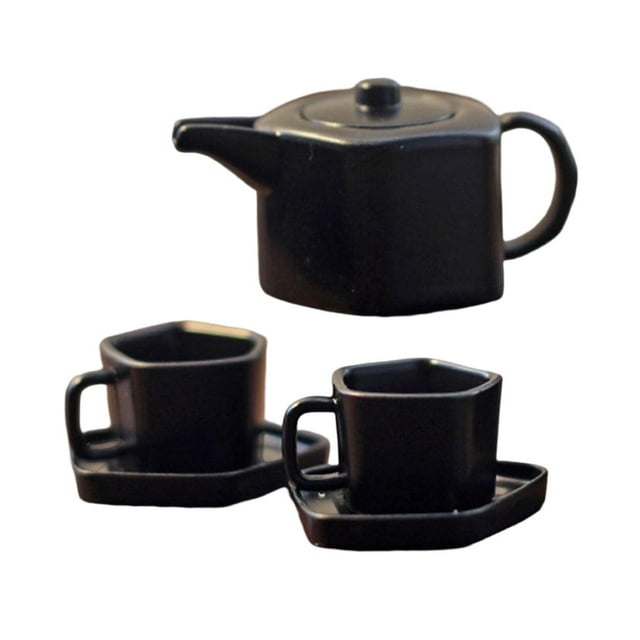 Mini juego de Tetera Hugo para casa de muñecas negro