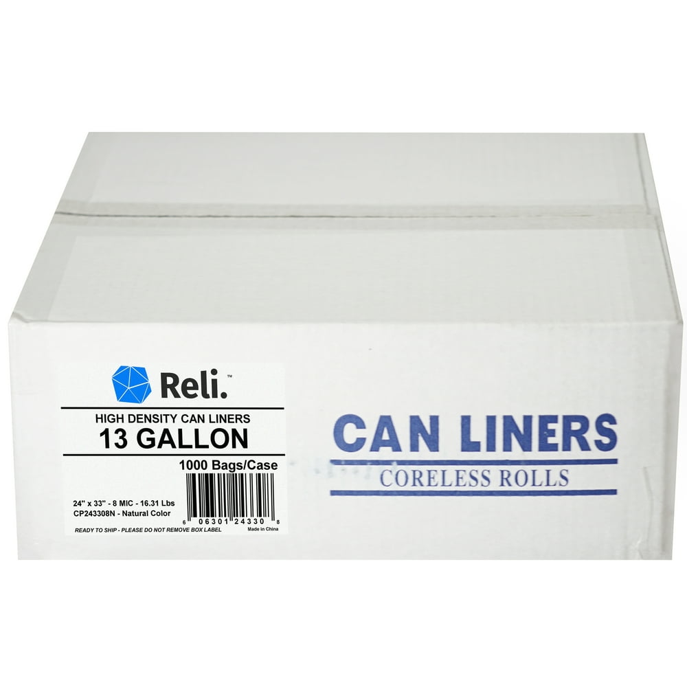 Reli 13 Gallon Trash Bags (1000 Count Bulk) Clear Garbage Bags