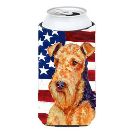 

Carolines Treasures LH9005TBC Usa American Flag With Airedale Tall Boy bottle sleeve Hugger