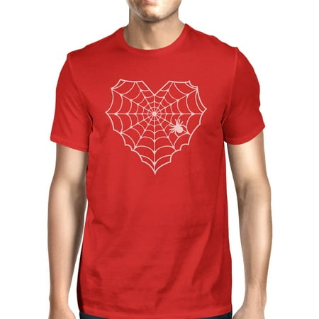 Web Red Shirt - Heart Spider Web T-Shirt Halloween Mens Red Round Neck Tee Shirt