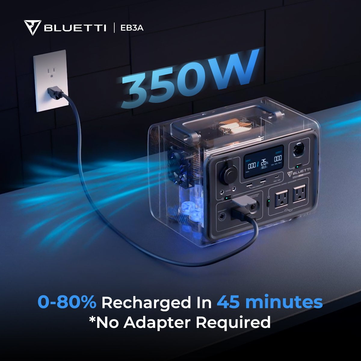 Bluetti EB3A Portable Solar Power Station,268Wh Capacity Solar  Generator,W/Accessories,600W (1200W Surge) AC Output, Fast 30-Minute  Recharge to