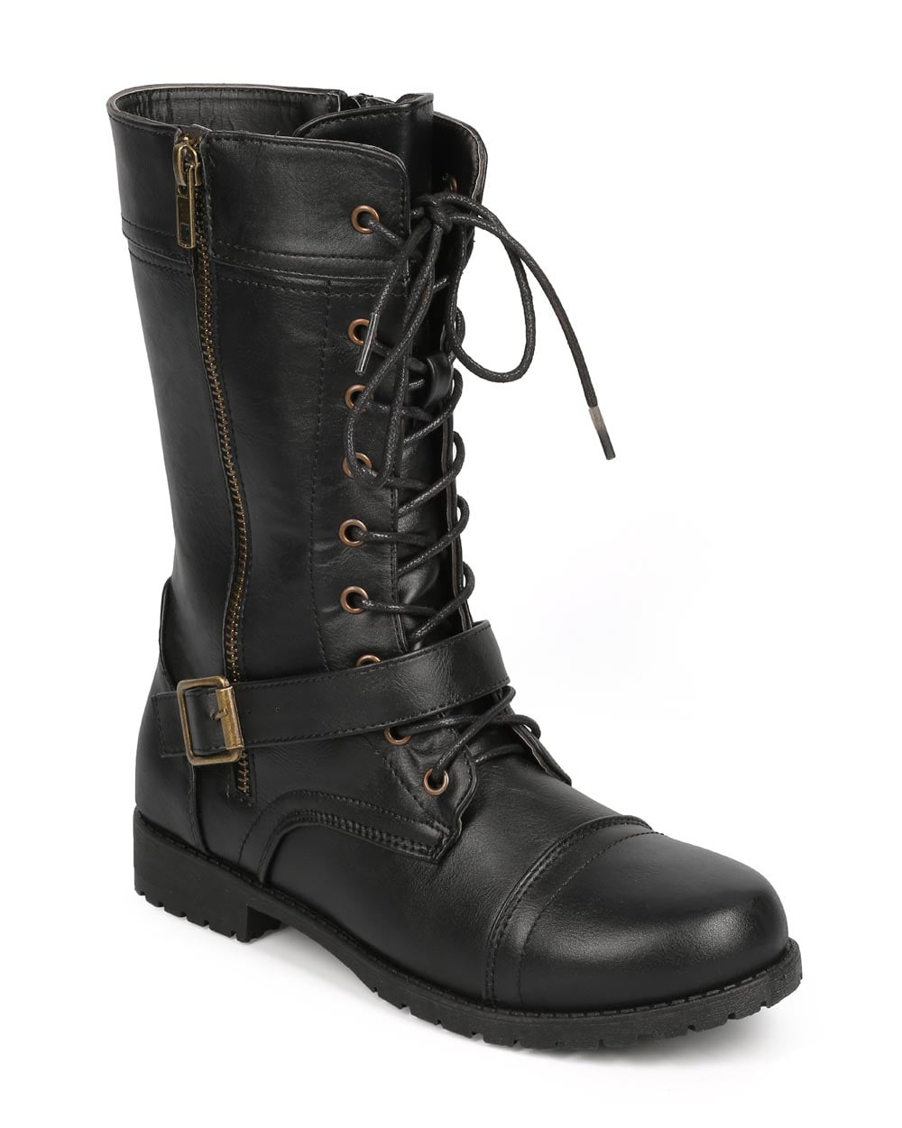 Bumper Bumper DH06 Women Leatherette Round Toe Zip Motorcycle Combat