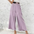thumbnail image 3 of Bigersell Stretch Pant for Women Full Length Pants Women Casual Solid Cotton Linen Drawstring Elastic Waist Long Wide Leg Pants Ripped High Waist Pants for Ladies, 3 of 9