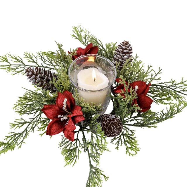 Coronas navideñas Yoyauz con velas, pequeñas coronas navideñas para gabinetes de cocina, columnas para coronas, mini anillos para velas, centros de mesa navideños, guirnaldas colgantes para