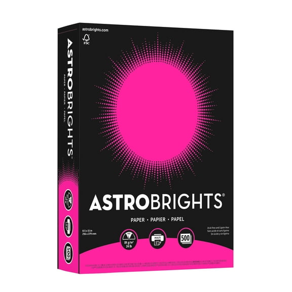 Neenah Astrobrights Bright Color Paper, 8 1/2in. x 11in., 24 Lb, FSC Certified, Fireball Fuchsia, 500 Sheets, 22681