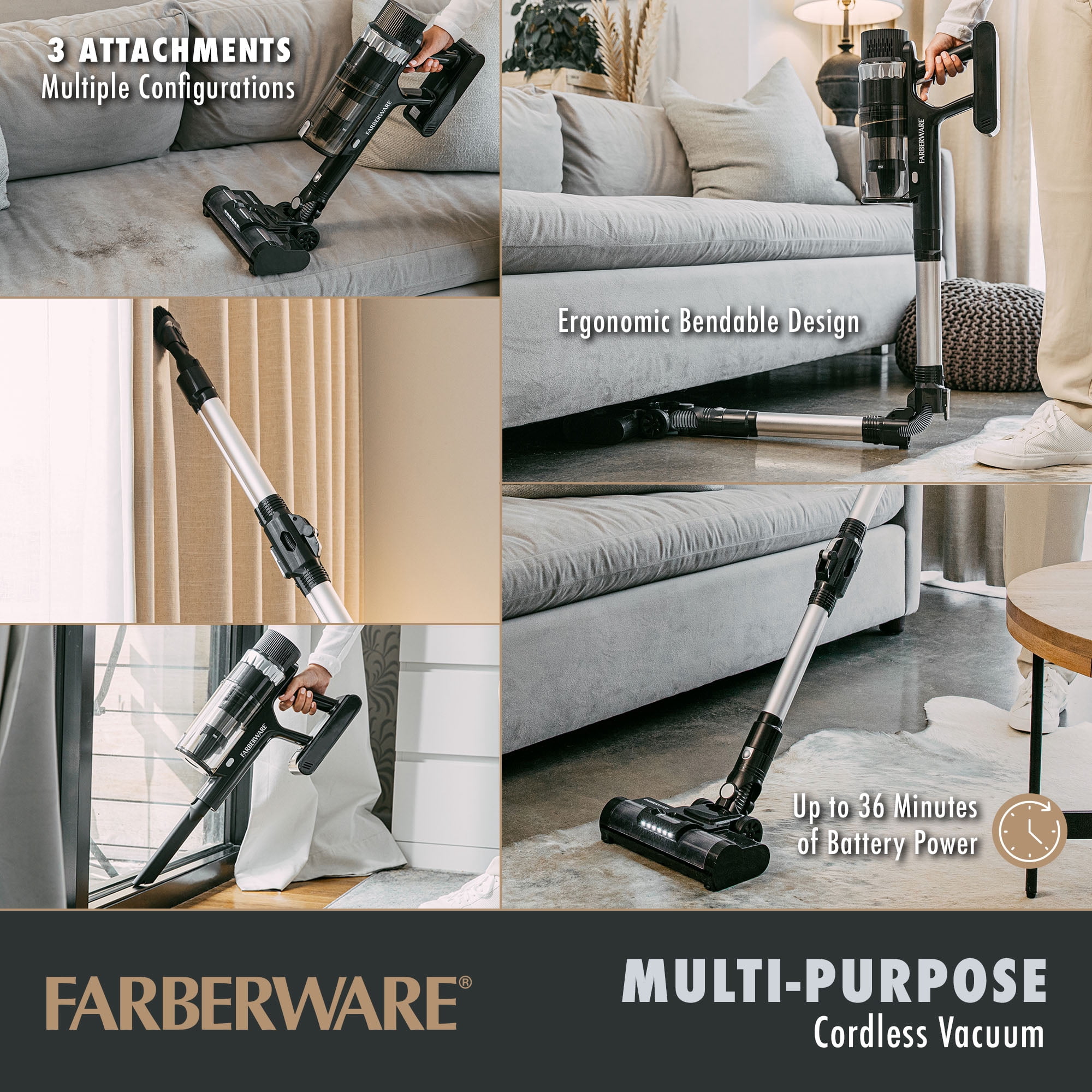 Farberware Cordless Platinum Stick Vacuum Cleaner, Smart Sensor